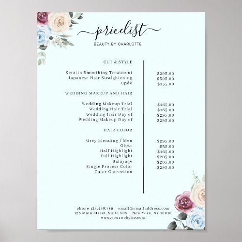 Greenery Roses Salon Price List Poster