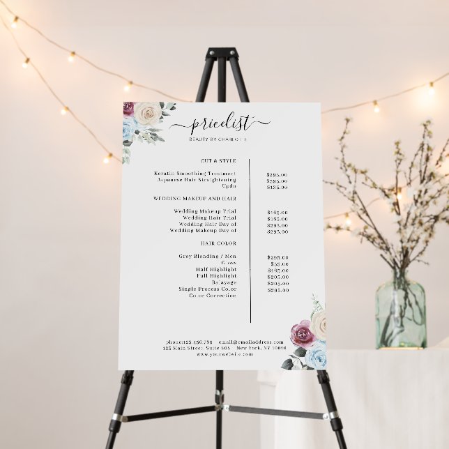Greenery Roses Salon Price List Poster (In Situ (Stand))