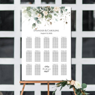 Greenery & roses wedding seating chart 14 tables
