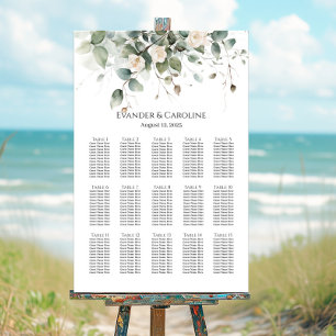Greenery & roses wedding seating chart 15 tables