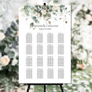 Greenery & roses wedding seating chart 16 tables