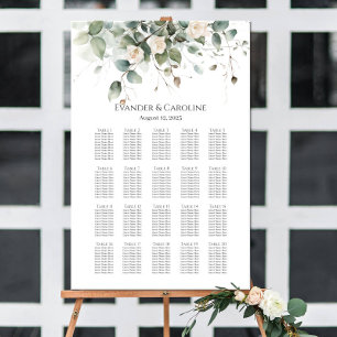Greenery & roses wedding seating chart 20 tables
