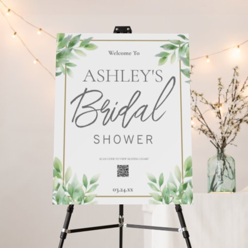 Greenery Rustic Bridal Shower QR Code Welcome Sign