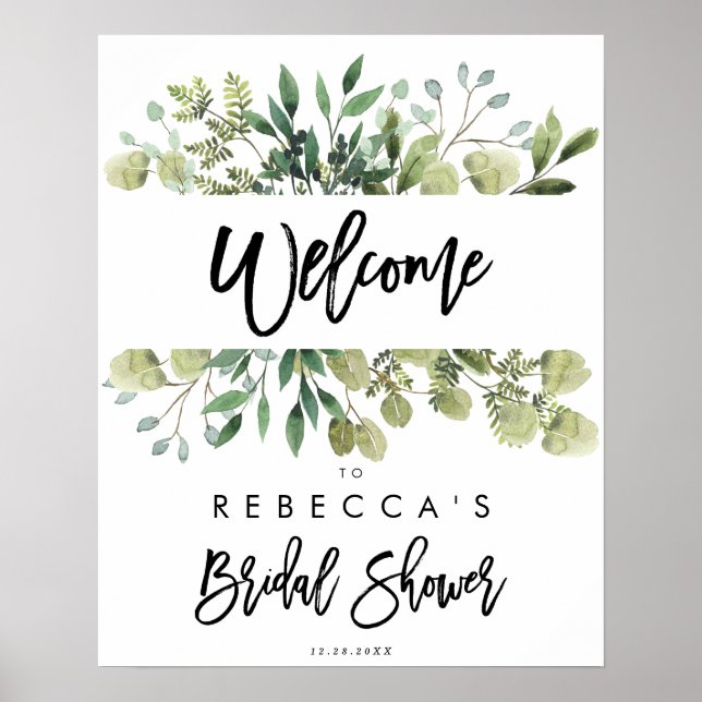 greenery rustic bridal shower welcome sign (Front)