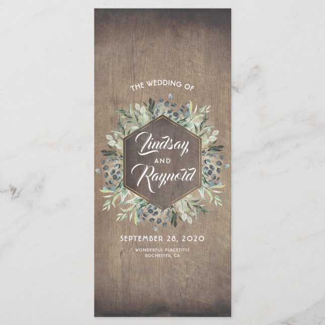 Greenery | Rustic Country Barn Wedding Programs (Front)