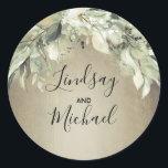 Greenery Rustic Country Wood Wedding Classic Round Sticker<br><div class="desc">Rustic greenery and wood wedding stickers</div>
