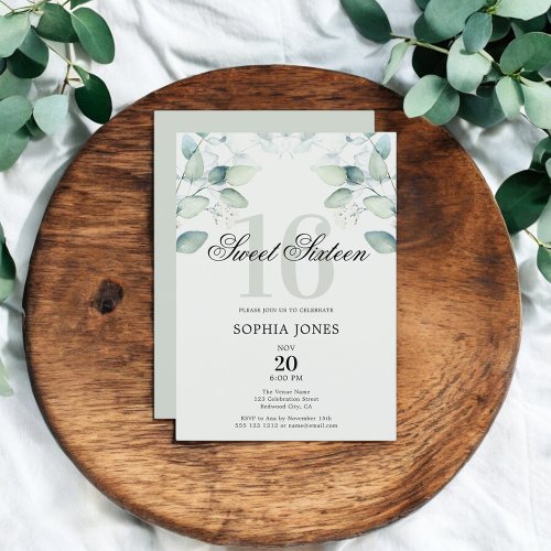 Greenery Rustic Elegant Sweet 16  Invitation