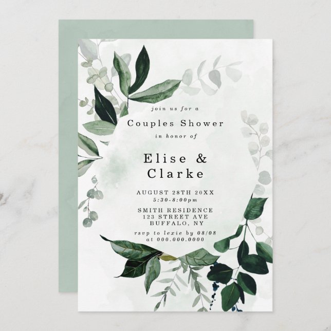 Greenery Rustic Eucalyptus Couples Shower Invites (Front/Back)