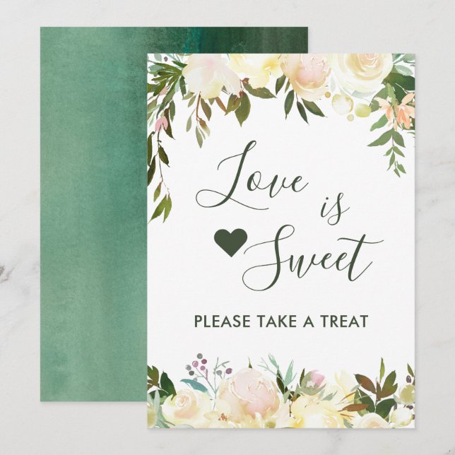 Greenery Rustic Floral Love is Sweet Dessert Bar Invitation (Front/Back)