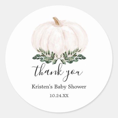 Greenery Rustic Little Pumpkin Thank You Favor Classic Round Sticker