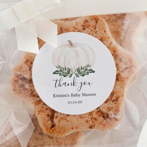 Greenery Rustic Little Pumpkin Thank You Favor Classic Round Sticker