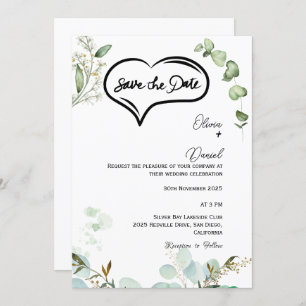 Greenery Rustic Save The Date Invitation