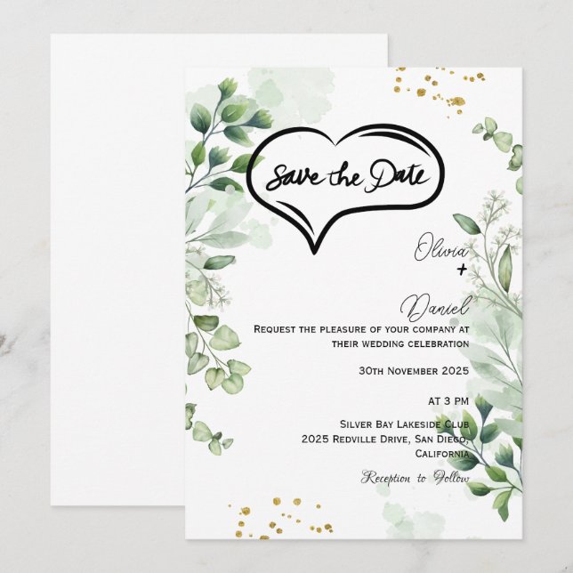 Greenery Rustic Save The Date Invitation (Front/Back)