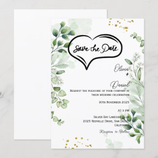 Greenery Rustic Save The Date Invitation