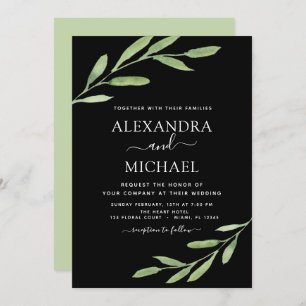 Greenery Rustic Simple Elegant Watercolor Wedding Invitation