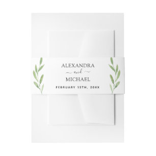 Greenery Rustic Simple Elegant Watercolor Wedding Invitation Belly Band