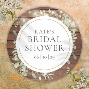 Greenery Rustic String Lights Bridal Shower Classic Round Sticker