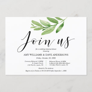 Greenery Rustic Wedding Rehearsal and Dinner Invitation
