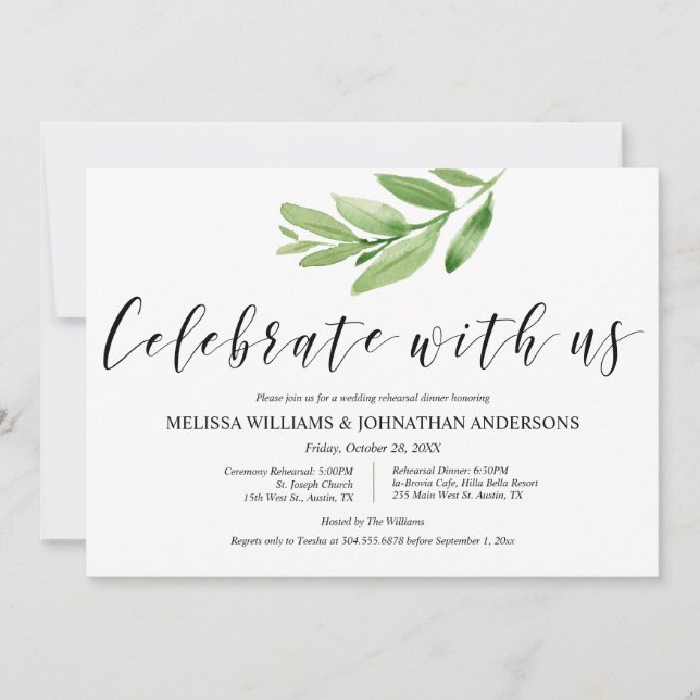 Greenery Rustic Wedding Rehearsal and Dinner Invitation (Front)