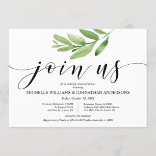 Greenery Rustic Wedding Rehearsal and Dinner Invitation