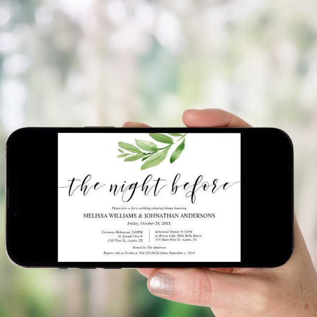 Greenery Rustic Wedding Rehearsal and Dinner Invitation (Front Digital)