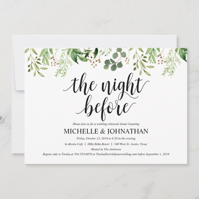 Greenery Rustic Wedding Rehearsal Dinner Invites (Front)