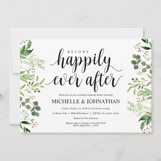 Greenery Rustic Wedding Rehearsal Dinner Invites (Front)