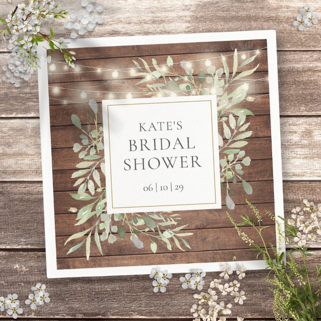 Greenery Rustic Wood String Lights Bridal Shower Napkins (Greenery Rustic Wood String Lights Bridal Shower Napkins)