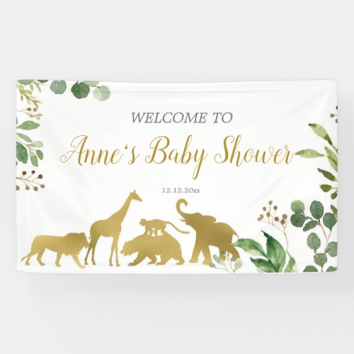 Greenery Safari Animal Baby Shower Banner