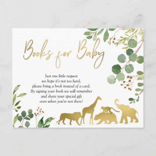 Greenery Safari Animal Baby Shower Books for Baby Invitation Postcard (Front)