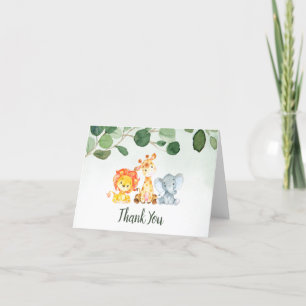 Greenery Safari Animals Baby Shower Thank You Card