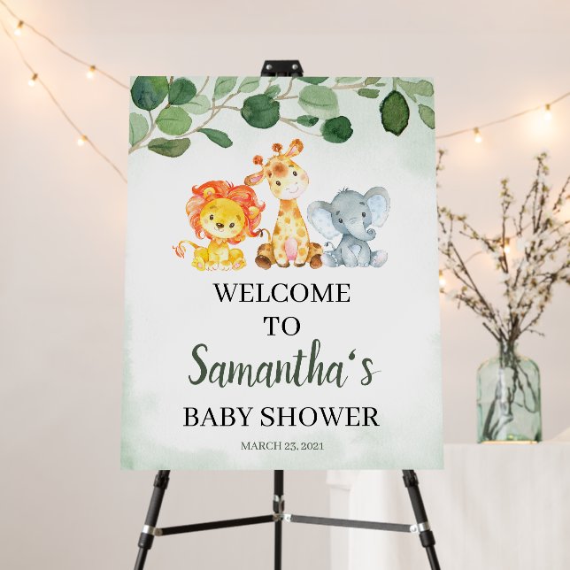 Greenery Safari Animals Baby Shower Welcome Sign (In Situ (Stand))