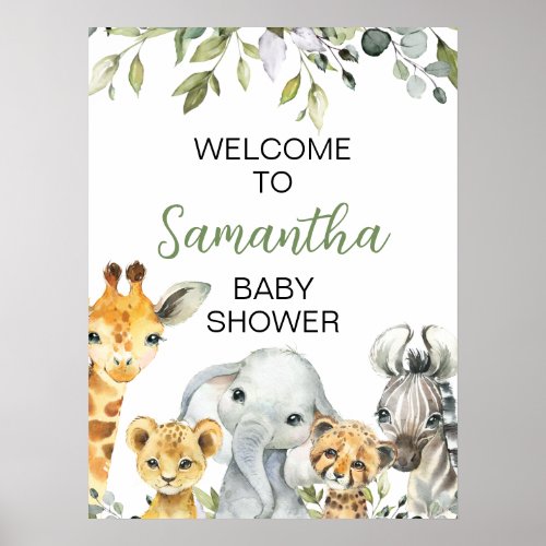 Greenery Safari Animals Baby Shower Welcome Sign