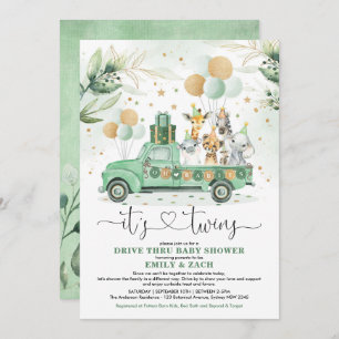 Greenery Safari Animals Twins Boy Girl Baby Shower Invitation