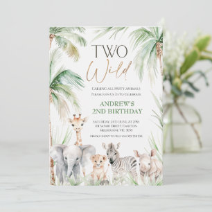 Greenery Safari Animals Two Wild 2nd Birthday Invitation