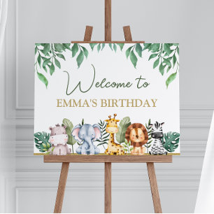 Greenery Safari Animals Wild One Birthday Welcome Poster
