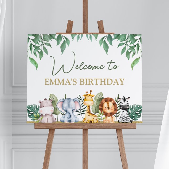 Greenery Safari Animals Wild One Birthday Welcome  Poster (Creator Uploaded)