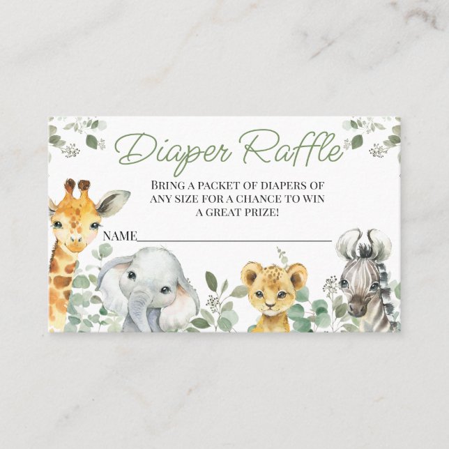 Greenery Safari Baby Shower Diaper Raffle Insert (Front)