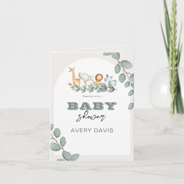 Greenery Safari Baby Shower Folded Invitation (Front)