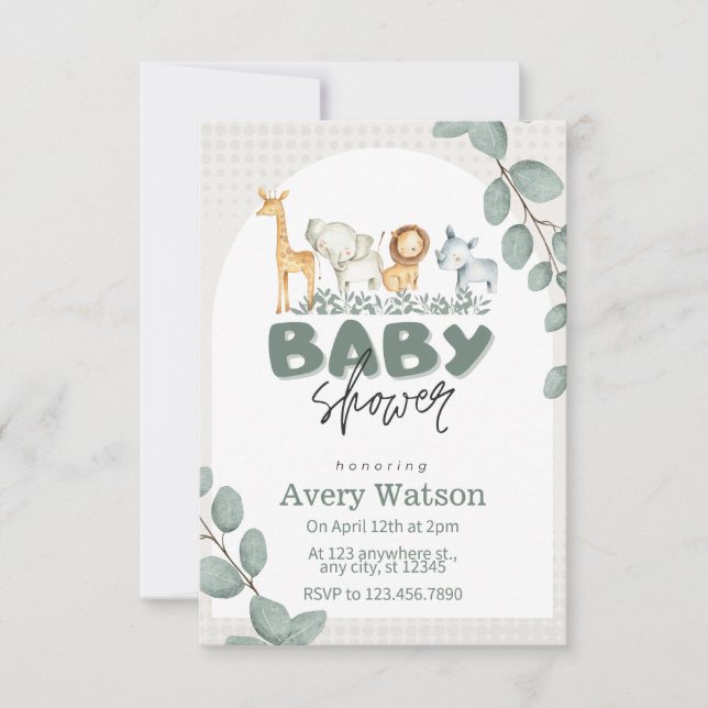 Greenery Safari Baby Shower Invitation (Front)