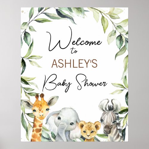 Greenery Safari Baby Shower Welcome Poster