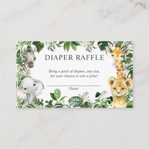  Greenery Safari Jungle Animals Diaper Raffle Card