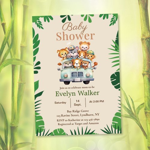 Greenery Safari Jungle Baby Girl Shower Invitation