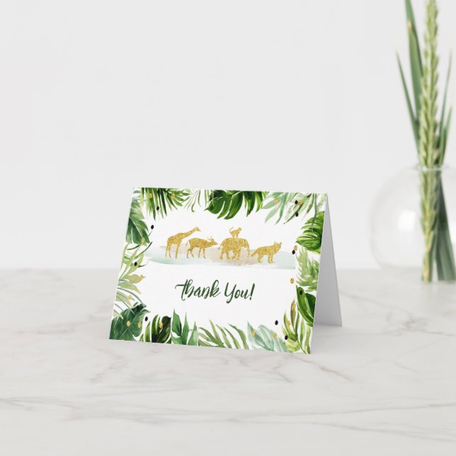 Greenery Safari Jungle Baby Shower Thank You Card  (Front)