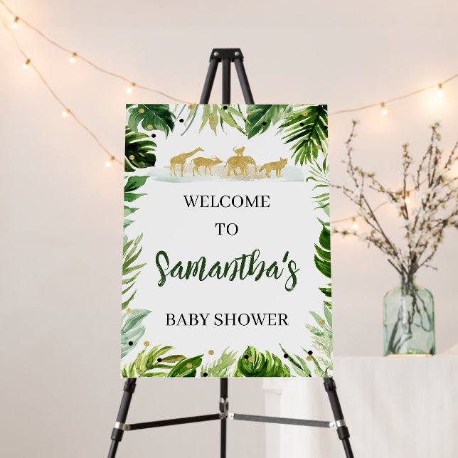  Greenery Safari Jungle Baby Shower Welcome Sign (In Situ (Stand))