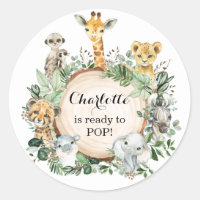 Greenery Safari Jungle Wild Animals Baby Shower Classic Round Sticker