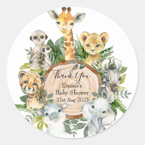 Greenery Safari Jungle Wild Animals Baby Shower Classic Round Sticker