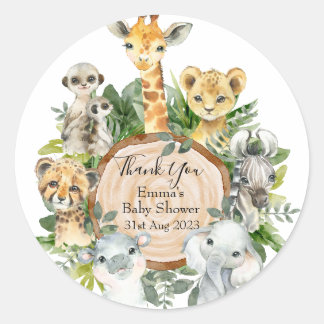Greenery Safari Jungle Wild Animals Baby Shower Classic Round Sticker