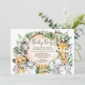 Greenery Safari Wild Animals Baby Boy Shower Invitation (Standing Front)