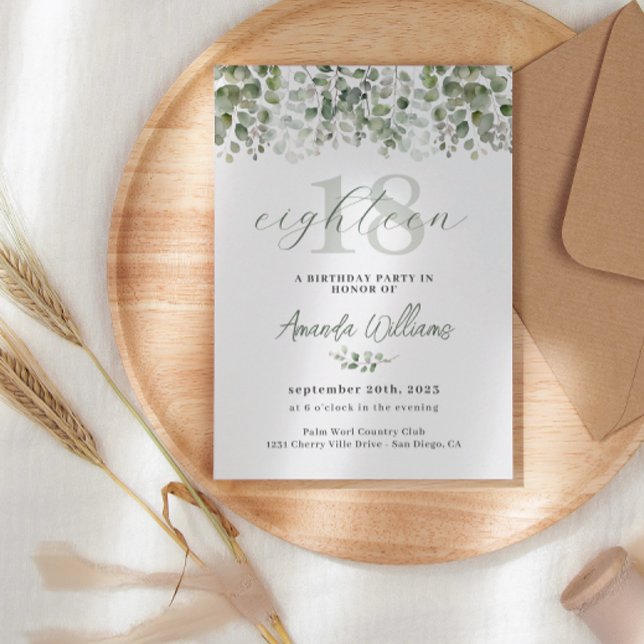 Greenery Sage Green 18th Birthday Invitation (Creator Uploaded)
